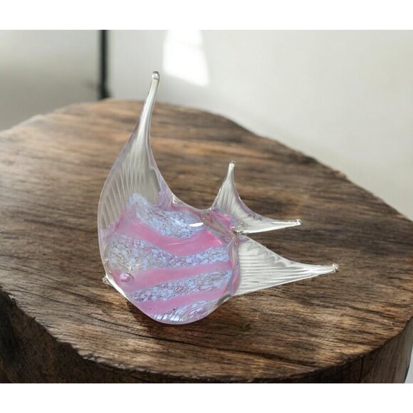 Handblown Glass Angel Fish Figurine With Pink & Clear Swirl Design - Picture 1 of 8